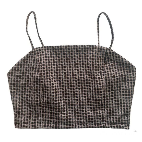 Iris Basic Tops - NWT- Iris Basic Crop Top Tank in Mauve/Brown Houndstooth Design Women's Medium